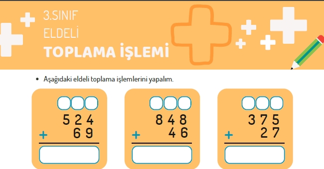 3. sınıf Eldeli Toplama İşlemi Çalışma Sayfası